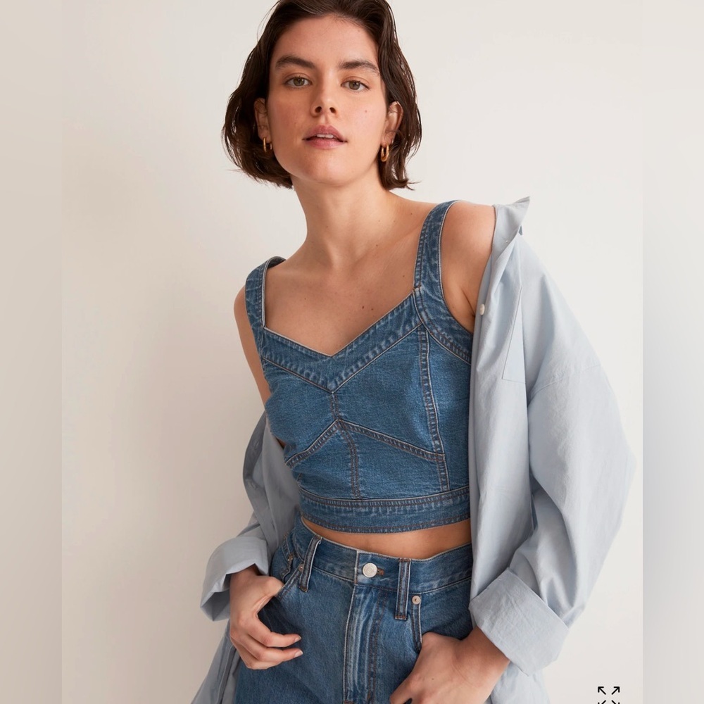 Madewell Cotton-Hemp Denim Supercrop Tank Top in Gabler Wash, Size 0